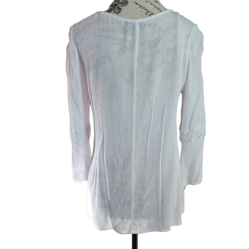 Diamante White Boho Shirt Size Small - Picture 2 of 3